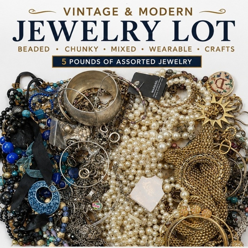 5.4 lb Costume Jewelry Lot Mixed Estate Bundle Faux Pearl Gold Silver Tone Boho